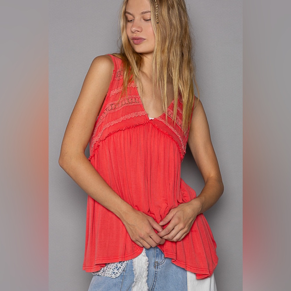 POL Coral Boho Lace Sleeveless Top - Picture 5 of 5